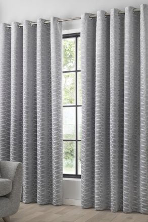 Curtina Kendal Textured Weave Pair of Eyelet Curtains in Silver | Size: 229 cm width x 229 cm drop