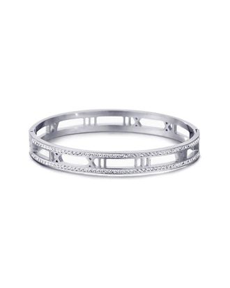 Adornia Adornia Silver Plated Stainless Steel Cz Tarnish-Resistant Roman Numerals Bangle Bracelet