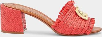 Dolce & Gabbana 60mm Raffia Logo Block Heel Mules