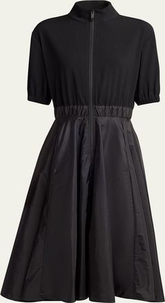 Moncler Short-Sleeve Zip Mixed-Media Dress
