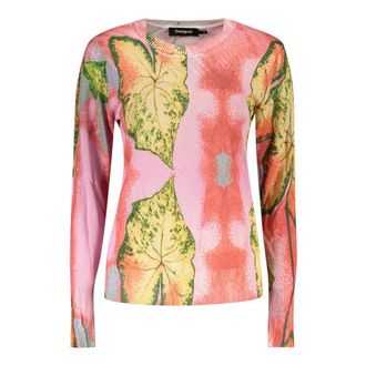 Desigual Rondgebreide trui - Dames - Ronde hals truien - Roze - S - Linnen - Truien & Vesten