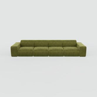 MYCS Sofa Samt Olivgrün - Moderne Designer-Couch: Hochwertige Qualität, einzigartiges Design - 366 x 72 x 107 cm, Komplett anpassbar