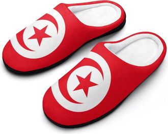 Generic Flag of Tunisia Slippers Men Winter Warm Cotton Anti-Slip Indoor Slip-Ons House Shoes