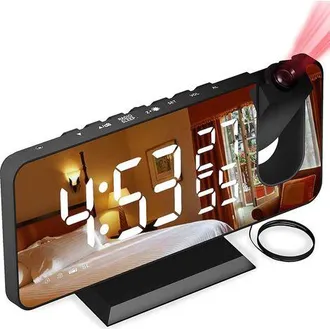 OEM Radio Despertador, Proyector De Hora, Brillo Ajustable, Digital, Radio Fm, Doble Alarma, Abs/pvc, Negro