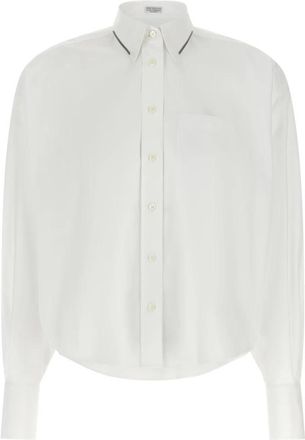 Brunello Cucinelli Monili Kraag Poplin Shirt - Dames - Overhemden - Wit - S - Katoen - Overhemden