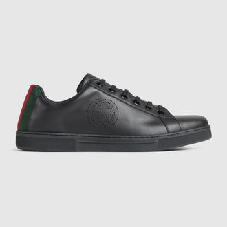 Gucci Mens Gucci Ace Sneaker, Black, Leather