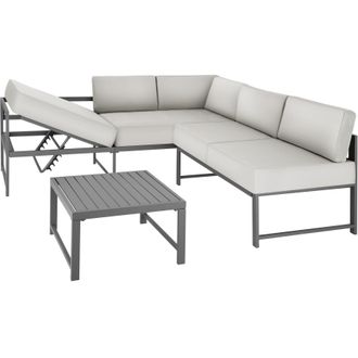 TecTake Faro Aluminum Seating Set with Table & Adjustable Backrest in Grey | Size: 4 Person