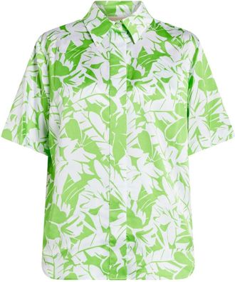Michael Kors floral-print short-sleeve shirt - women - Polyester - M - Green