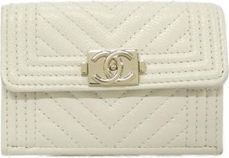 Chanel White Grained Calfskin Wallet (Bi-Fold) (Pre-Owned)