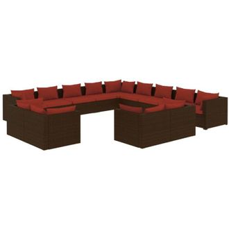 vidaXL Set Muebles De Jard&iacute;n 13 Piezas Cojines Rat&aacute;n Sint&eacute;tico Marr&oacute;n Vidaxl