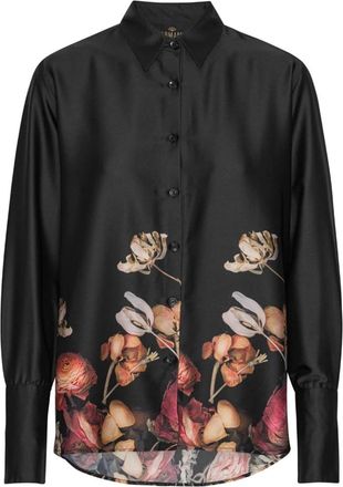 Karmamia Zwarte Bloemenblouse - 1939 Stijl - Dames - Overhemden - Zwart - XL - Leer - Overhemden
