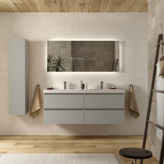 Cygnus Bath Mueble De Ba&ntilde;o Bequia 140cm Gris Mate 4 Cajones Lavabo Toscana 2 Pozas Carga Mineral