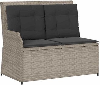 vidaXL Garden Bench with Cushion Light grey Poly rattan vidaXL