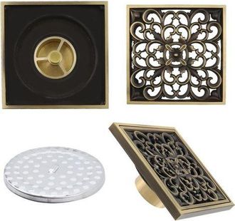 OEM Desag&uuml;e De Lat&oacute;n Para Ba&ntilde;o - Desag&uuml;e Cuadrado Sencillo Para Ducha, Tallado Con Forma De Flor Antigua, Para Inodoro De Jard&iacute;n, 10 X 10 Cm - 8730t