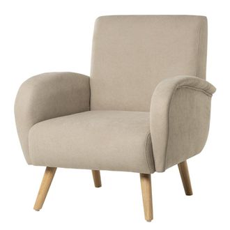 Koketto Home Sill&oacute;n bajo color beige con reposabrazos y patas de madera
