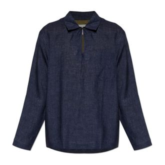 Paul Smith Casual Shirts, male, Blue, Size: XL Linen V-neck Shirt