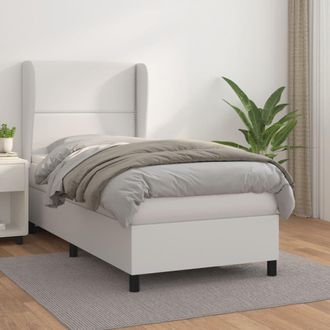 vidaXL Cama Box Spring Con Colch&oacute;n Cuero Sint&eacute;tico Blanco 100x200 Cm Vidaxl