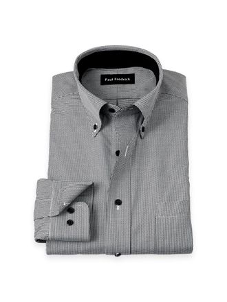 Paul Fredrick Slim Fit Non-iron Cotton Houndstooth Dress Shirt With Contrast Trim