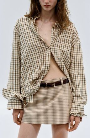 Mango Checked Cotton Shirt in Brown at Nordstrom, Size 10