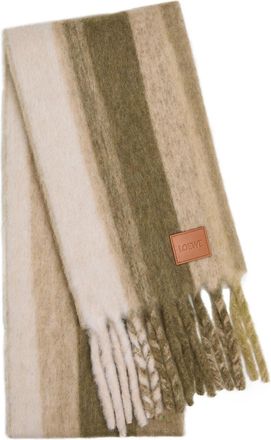 Loewe Striped Brushed Alpaca-blend Scarf - Green - One Size