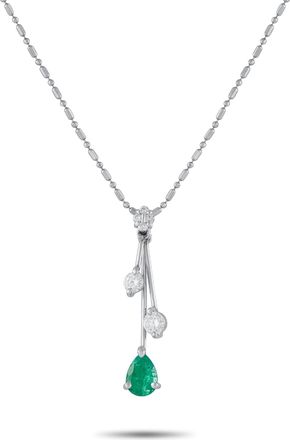 Luxury Bazaar Platinum 0.33ct Diamond and Emerald Pendant Necklace MF26-010226