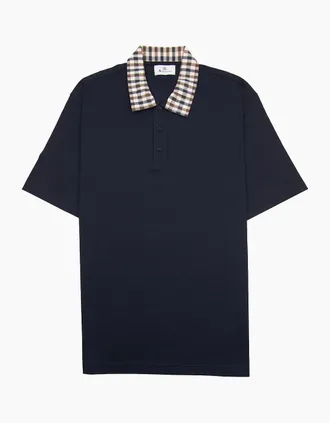 Aquascutum Mens Aquascutum Supima Club Check Rib Polo Navy - Size: 40