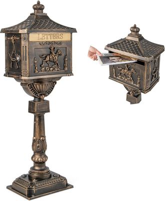 Costway Cast Aluminum Mailbox Outdoor Lockable Security Letter Postbox w/ Baffle Door