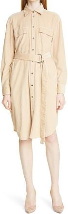 BOSS Desterig Belted Long Sleeve Corduroy Shirtdress in Light Camel at Nordstrom, Size 6