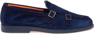 Santoni Suede Dubbele Gesp Loafer - Heren - Loafers - Blauw - 41 1/2 EU - Leer - Schoenen