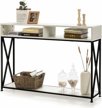 Costway Tavolo Consolle a 2 Livelli con Piedini Regolabili Telaio di Metallo Ripiani Consolle Ingresso salvaspazio per Salotto Ingresso e Corridoio 120 x 23