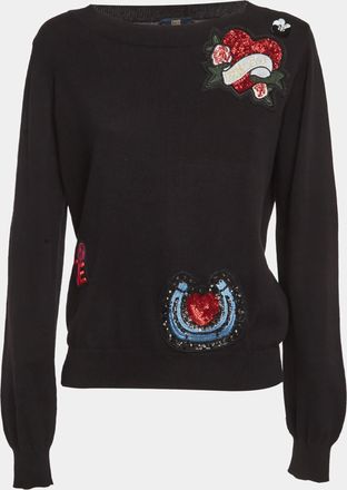 Roberto Cavalli Cavalli Class Black Cotton Knit Embroidered Patch Detail Jumper