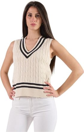 Ralph Lauren Katoenen V-hals vest - S- MLT - Dames - V-hals truien - Wit - M - Katoen - Truien & Vesten