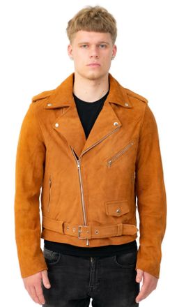 Infinity Leather Mens Goat Suede Brando Biker Jacket-Melbourne - Tan - Size X-Small