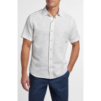 David Donahue Paisley Print Short Sleeve Linen & Cotton Button-Up Shirt in White at Nordstrom, Size Xx-Large
