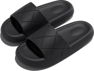 Generic Mens Casual Comfort Slip On Slippers Womens Soft Thick Sole Summer Sliders Black,Size 7-8 UK