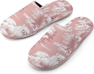 Generic Pomeranian French Dog Pattern Mens Cotton Slippers Memory Foam Comfort House Shoes Winter Indoor Slipper for Hotel Casa Spa