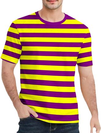 Generic Mens Classic Sailor Striped T-Shirt, Cotton Regular-Fit Short Sleeve Crewneck, Casual Comfortable Loose Beach Top for Summer, Navy White Carnival Stri