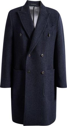 Emporio Armani Double Breasted Wool Blend Coat in Navy at Nordstrom, Size 40 Us