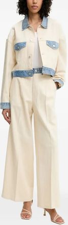 Moschino trimmed denim jacket - women - Cotton/Hemp/Elastane - 38 - Neutrals