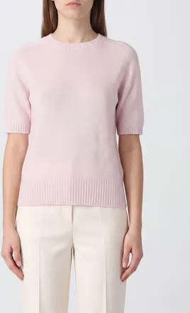 Allude Short-Sleeved Cashmere Crewneck Jumper with Ribbed Hem