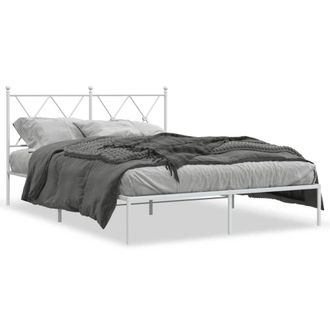 Berkfield Home Metal Bed Frame without Mattress with Headboard White 135x190cm | Size: 135x190 cm