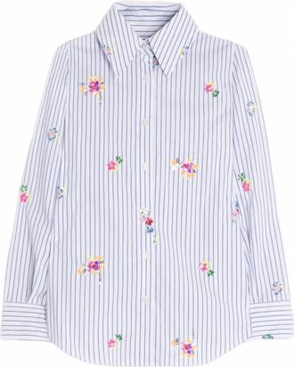 Vilagallo Womens Mafalda Rayas Striped Shirt With Floral Sequin Detailing In Blue / Multi