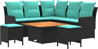 vidaXL Juegos De Muebles 6 Uds. Negro Y Turquesa Rat&aacute;n Sint&eacute;tico Vidaxl