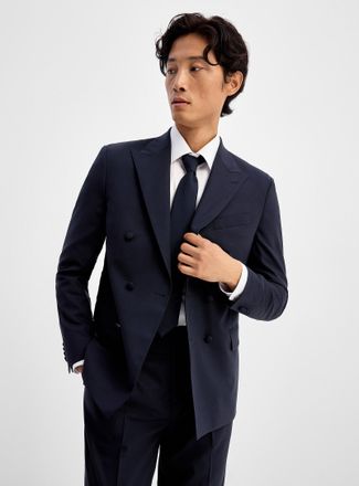 Le 31 Mens Double-breasted navy suit jacket Wool weave by Marlane Reykjavik fit - Semi-slim