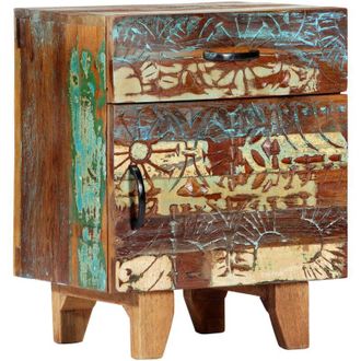 vidaXL Vidaxl - Mesita De Noche Tallada A Mano Madera Reciclada 40x30x50 Cm