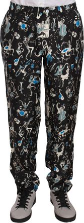 Dolce & Gabbana Mens Music Print Trousers Pt0155 - Black Silk - Size EU 46 (Mens)