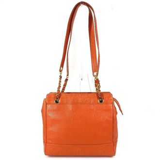 Chanel Orange Grained Calfskin Shoulder Bag Tote Bag (Pre-Owned)