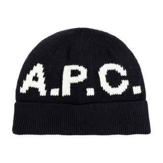 A.P.C. A.p.c., Accessoires, unisex, Zwart, S, Wol, Logo Beanie
