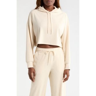 Beyond Yoga Breathe Easy Rib Crop Hoodie in Ivory at Nordstrom, Size X-Small