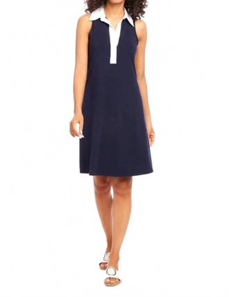 Karen Kane Contrast Placket Mini Dress In Navy With White